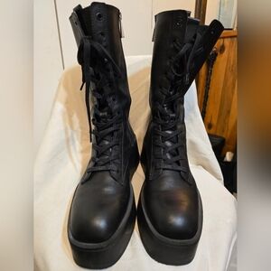 Zara Leather Platform Combat Boots